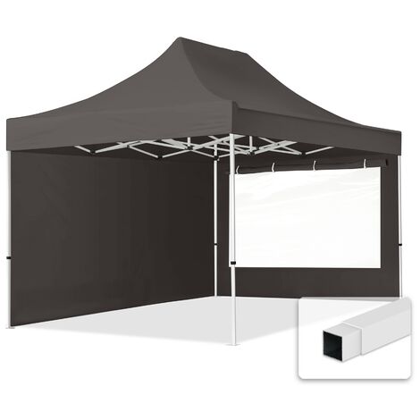 TOOLPORT 3x4,5m Gazebo plegable - 2 paneles laterales (panorámica) Gazebo plegable de acero Carpas de fiesta en el jardín gris