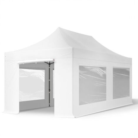 TOOLPORT 3x6 m PVC 800 Pop up gazebo party tent PREMIUM Steel 40 mm, incl. Sidewalls with Panorama Windows, fire resistant, white