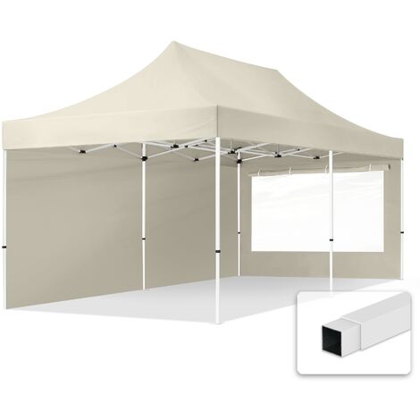 TOOLPORT 3x6m Gazebo plegable - 2 paneles laterales (panorámica) Gazebo plegable de acero Carpas de fiesta en el jardín crema