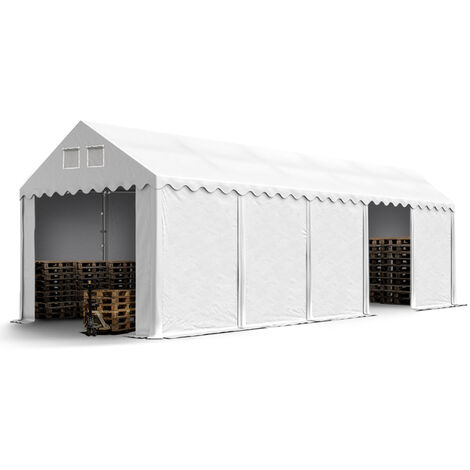 TOOLPORT 4x10m 2.6m Sides Storage Tent / Shelter w. ground frame, PVC approx. 550g/m² with statics (ground: soil) - white