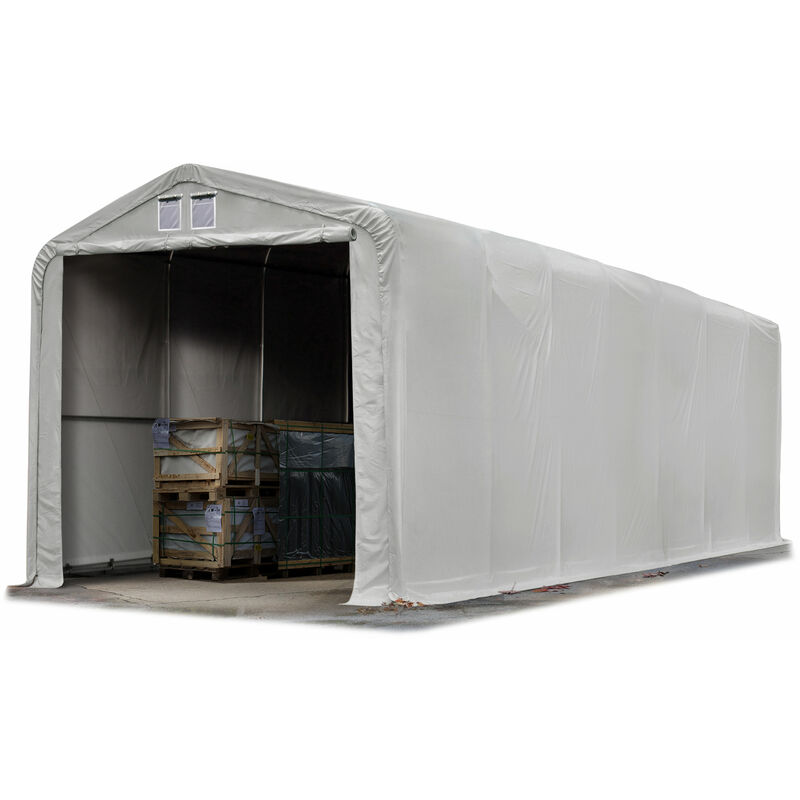 TOOLPORT 4x16m 3.35m Sides Commercial Storage Shelter, 3.5x3.5m Drive Through, PVC approx. 550g/m²