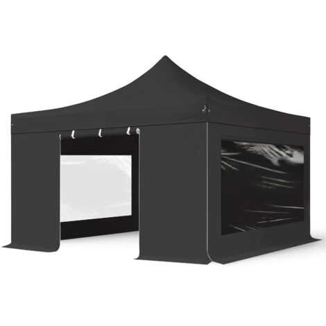 TOOLPORT 4x4m PES 750 Pop up gazebo party tent PREMIUM Steel 40 mm, incl. Sidewalls with Panorama Windows, black