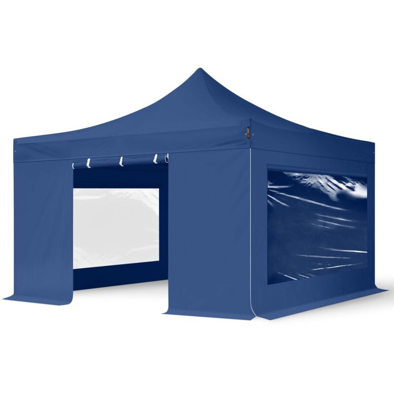 Toolport 4x4m Pes 750 Pop Up Gazebo Party Tent Premium Steel 40 Mm, Incl. Sidewalls With Panorama Windows, Blue