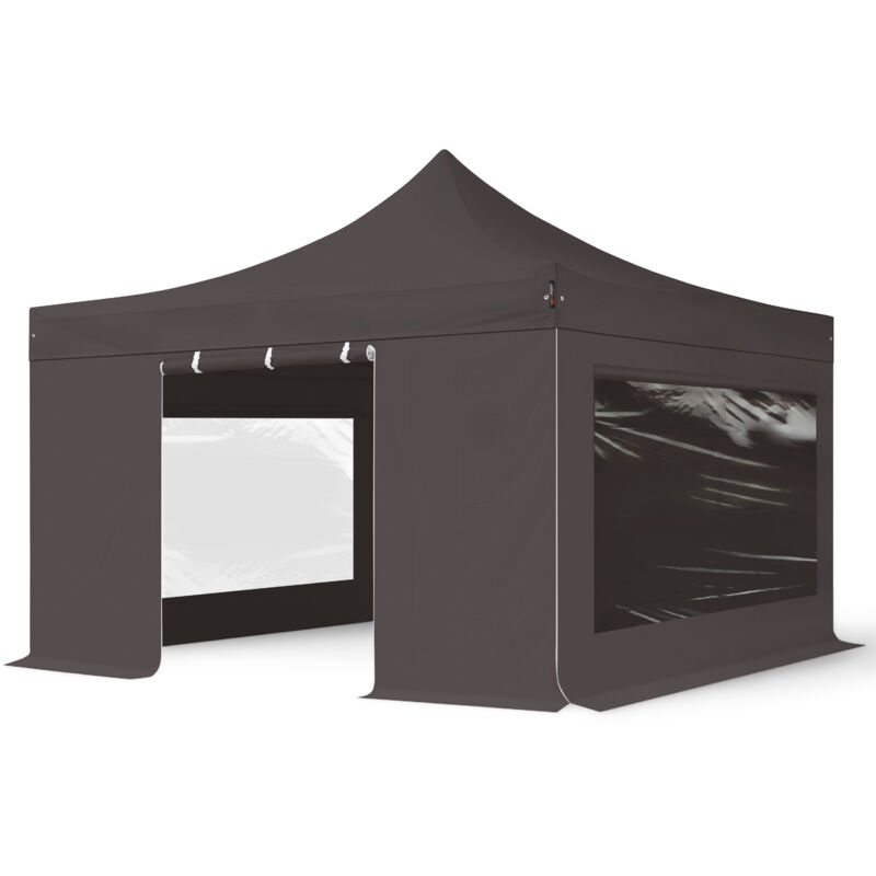 Toolport 4x4m Pes 750 Pop Up Gazebo Party Tent Premium Steel 40 Mm, Incl. Sidewalls With Panorama Windows, Dark Grey