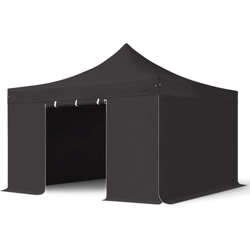 Toolport 4x4m Pes 750 Pop Up Gazebo Party Tent Premium Steel 40 Mm, Incl. Sidewalls Without Windows, Black