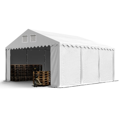 TOOLPORT 5x6m 2.6m Sides Storage Tent / Shelter w. ground frame, PVC approx. 550g/m² with statics (ground: soil) - white