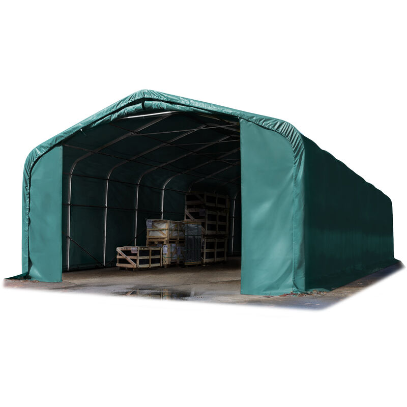 TOOLPORT 6x12m 2.7m Sides Commercial Storage Shelter, 4.1x2.9m Drive Through, PVC approx. 720g/m² fire resistant, dark green