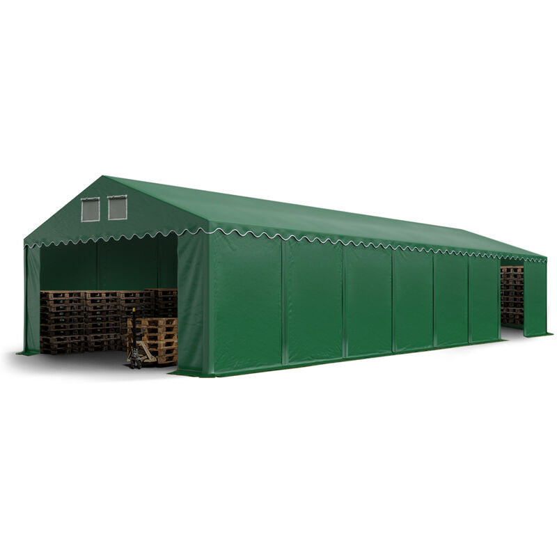 Toolport 6x16m 2.6m Sides Storage Tent / Shelter w. ground frame, pvc approx. 550g/m² dark green