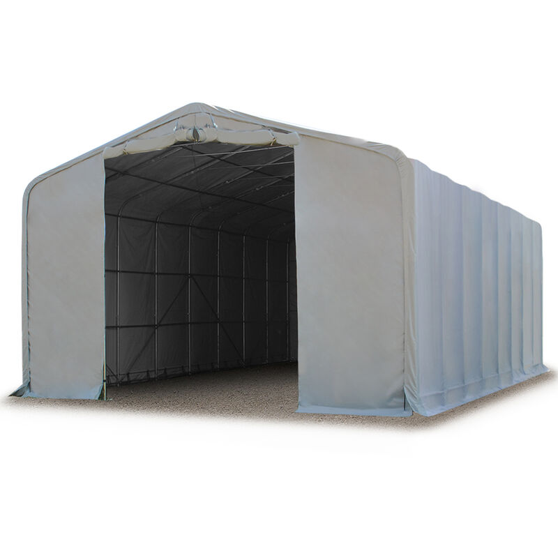 TOOLPORT 8x24m 4m Sides Commercial Storage Shelter, 4x4.6m Drive Through, PVC approx. 550g/m²