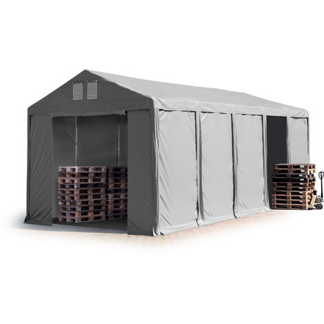 TOOLPORT Carpa almacén 4x10 m carpa industrial 3m de altura lateral PVC 850 N gris 100% impermeable puerta con cremallera
