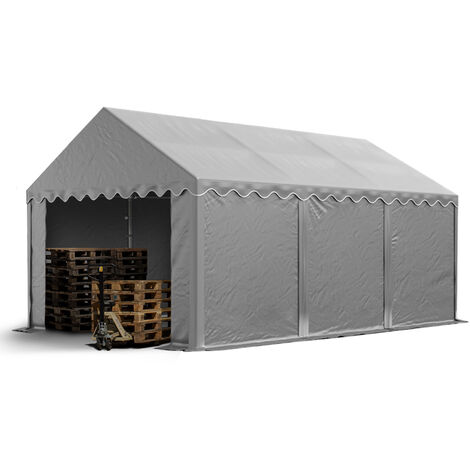 TOOLPORT Carpa almacén 4x6 m PVC 750 N impermeable gris carpa de almacenamiento con base reforzada