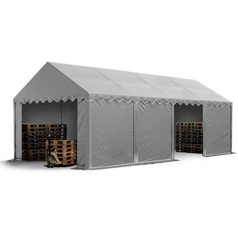 TOOLPORT Carpa almacén 4x8 m PVC 700 N impermeable gris carpa de almacenamiento