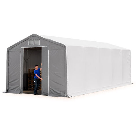 TOOLPORT Carpa almacén 5x10 m carpa industrial con 3m de altura lateral PVC 850 N 100% impermeable gris con puerta corrediza