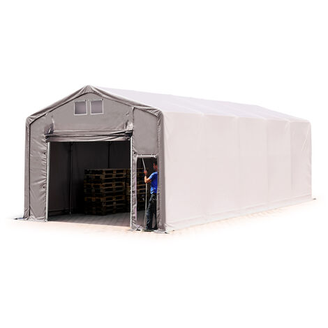 TOOLPORT Carpa almacén 5x10 m carpa industrial con 3m de altura lateral PVC 850 N 100% impermeable gris con puerta levadiza