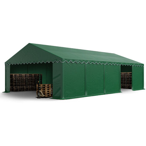 TOOLPORT Carpa almacén 5x10 m PVC 700 N impermeable verde oscuro carpa de almacenamiento