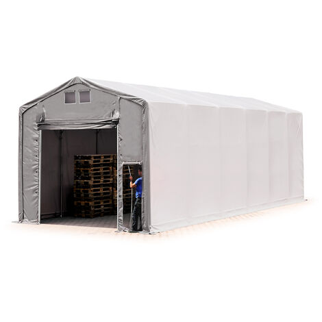 TOOLPORT Carpa almacén 6x12 m carpa industrial con 4m de altura lateral PRIMEtex PVC 2300 N ignifuga 100% impermeable gris con puerta levadiza