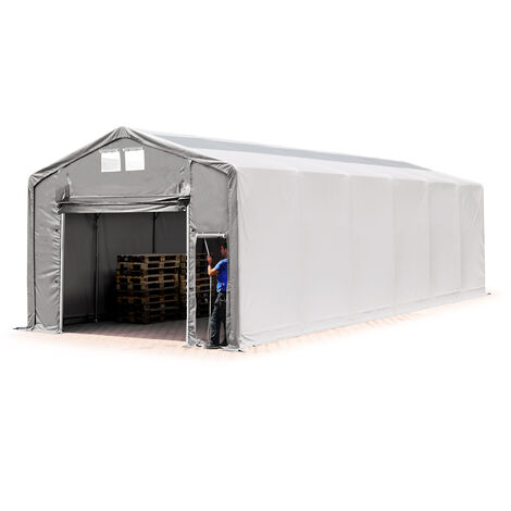 TOOLPORT Carpa almacén 6x12 m carpa industrial con puerta levadiza, PVC 850 N con claraboya, 100% impermeable, gris - 3m de altura lateral