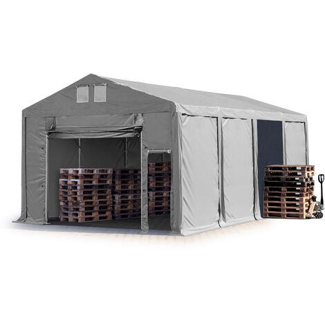 TOOLPORT Carpa almacén 6x8 m carpa industrial 3m de altura lateral PVC 850 N gris 100% impermeable con puerta levadiza