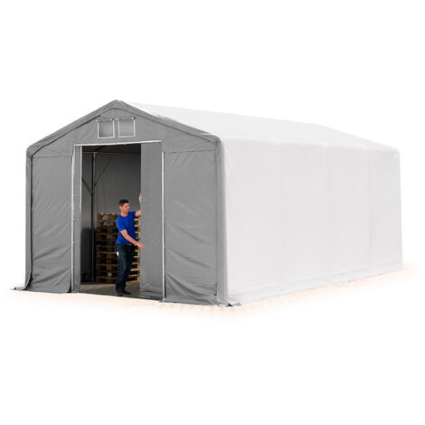 TOOLPORT Carpa almacén 6x8 m carpa industrial con 3m de altura lateral PVC 850 N 100% impermeable gris con puerta corrediza
