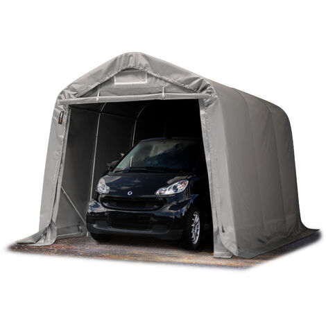 TOOLPORT Carpa Garage 2,4x3,6m PVC 800 N de alta resistencia Garaje portátil Cobertizo compacto de almacenamiento Refugio 100% impermeable gris
