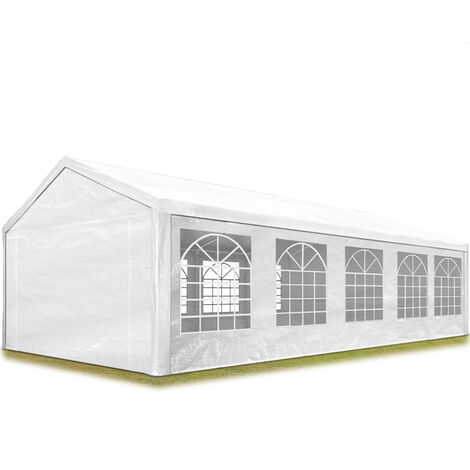 TOOLPORT Carpa para fiestas 4x10 m en blanco lona PE 350 N impermeable carpa para el jardín con protección UV