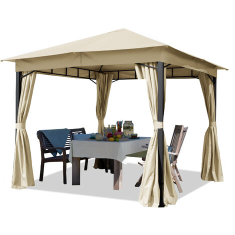 TOOLPORT Cenador de jardín 3x3 m Aprox. 180g/m² Lona de Techo pabellón Impermeable 4 Lados Carpa de Fiesta Champaña
