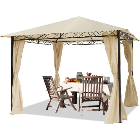 CARPASOL TOOLPORT Cenador de jardín 3x3 m cenador Impermeable con 4 Partes Laterales cenador de jardín aprox. 180g/m² Lona de Techo en Carpa de Fiesta Beige