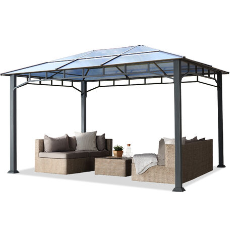 TOOLPORT Cenador de Jardín 3x4 m Marco de Aluminio Aprox. 8mm Policarbonato Techo Gazebo de Jardín sin Cortinas Laterales