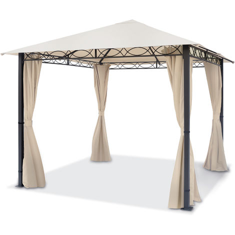 TOOLPORT Garden pavilion 3x3 m waterproof PREMIUM pavilion with 4 side-panels/curtains garden tent approx. 220g/m² roof tarpaulin in beige party tent - champagne colours