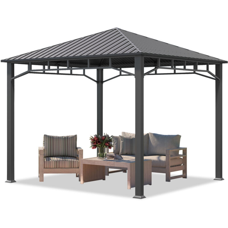 Toolport Hardtop Garden Gazebo 3x3 M With Steel Roof And Aluminium Frame
