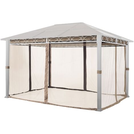 TOOLPORT Moskitonetz für Gartenpavillon Rendezvous Deluxe 3x4 m - Polyester - Insektengitter mit Reißverschluss - cappuccino