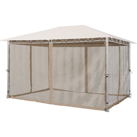 TOOLPORT Moskitonetz für Gartenpavillon Rendezvous Premium 3x4 m - Polyester - Insektengitter mit Reißverschluss - cappuccino