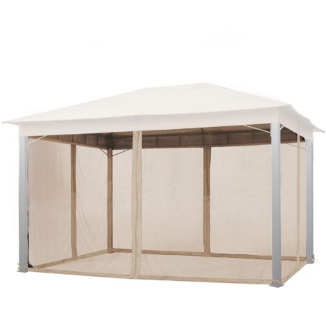 TOOLPORT Moskitonetz für Gartenpavillon Sunset Premium 3x4 m - Polyester - Insektengitter mit Reißverschluss - cappuccino