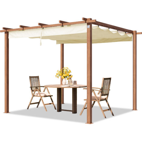 Toolport – Pergola autoportée 3x3 m avec toit rétractable – Construction acier résistant aux UV – Plaque polycarbonate pour protection – Montage rapide