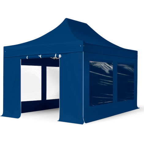 TOOLPORT PopUp Gazebo Party Tent 3x4,5m - with panorama windows PREMIUM 100% waterproof roof marquee blue