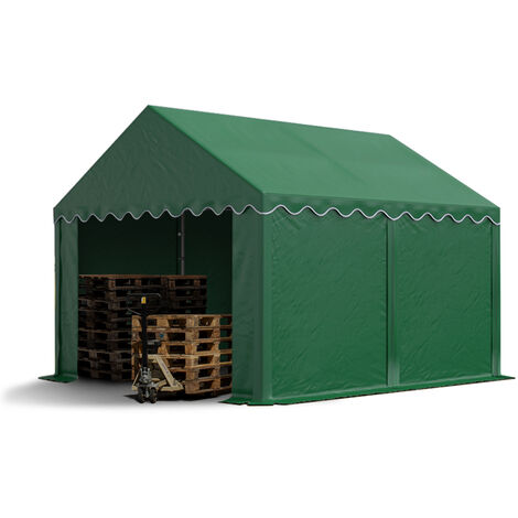 TOOLPORT Tendone deposito 3x4 m PVC 700 N verde scuro impermeabile tenda capannone tenda di stoccaggio