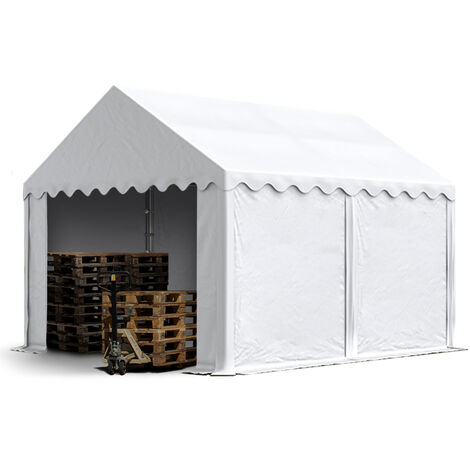 TOOLPORT Tendone deposito 3x4 m PVC 750 N bianco tenda capannone telaio perimetrale e rinforzo del tetto