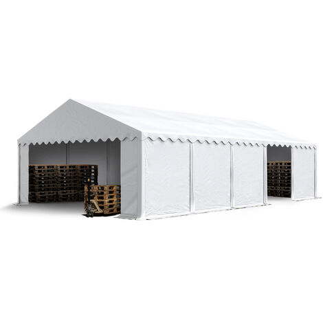 TOOLPORT Tendone deposito 5x10 m PVC 750 N bianco tenda capannone telaio perimetrale e rinforzo del tetto