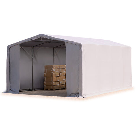 TOOLPORT Zelthalle 8x8 m Lagerzelt PRIMEtex 2300 robuste PVC Plane grau 4m Seitenhöhe mit Reißverschlusstor