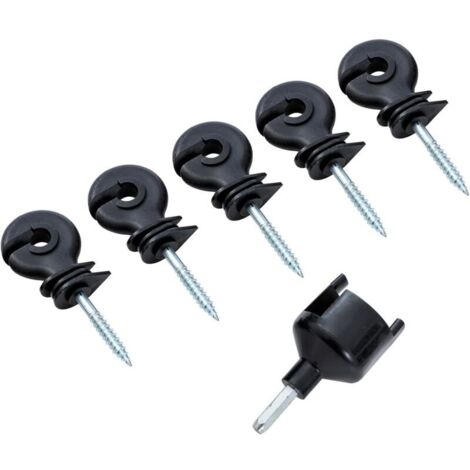 Tools Lot de 100 isolateurs annulaires à visser pour clôture électrique + mandrin de serrage, accessoires pour poteaux en bois de prairie de clôture pour cordes, fils et torons