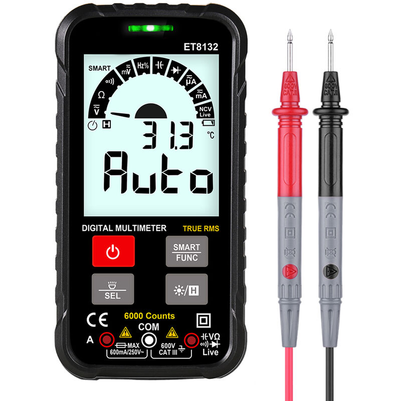 ET8132 2.88 Inch Display Screen Handheld High Accuracy Digital Multimeter ac dc Voltage Current Resistance Frequency Capacitance Meter Automatic