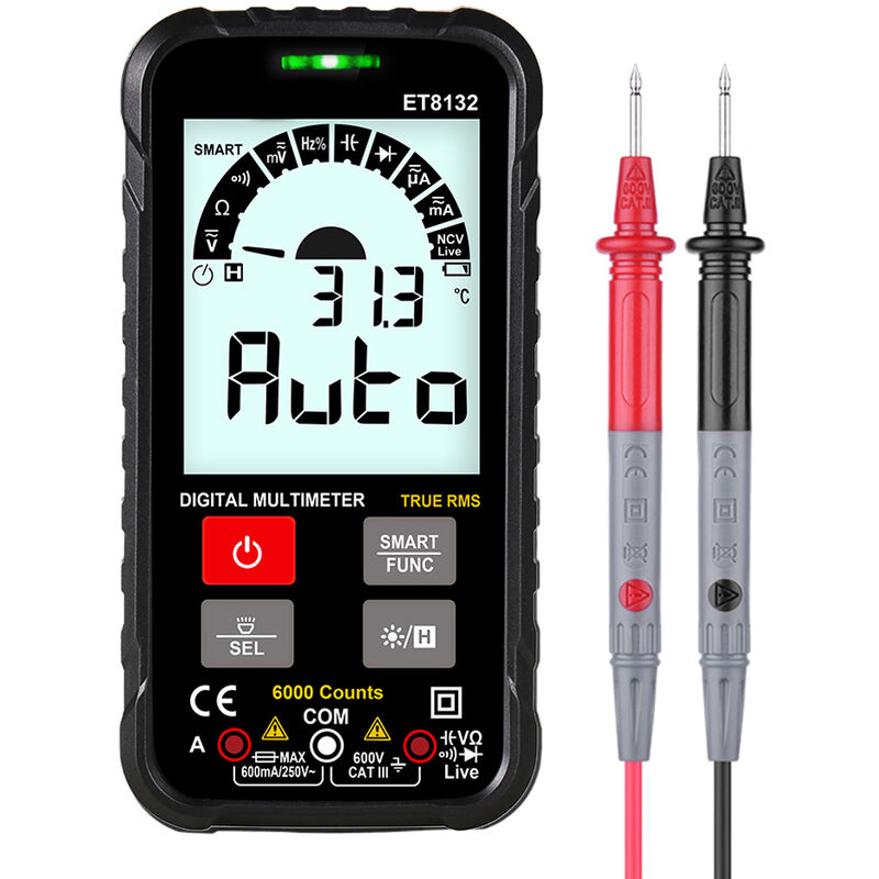 

ET8132 2,88 pulgadas de pantalla pantalla del dispositivo portatil de alta precision multimetro digital AC DC Tension Resistencia Corriente