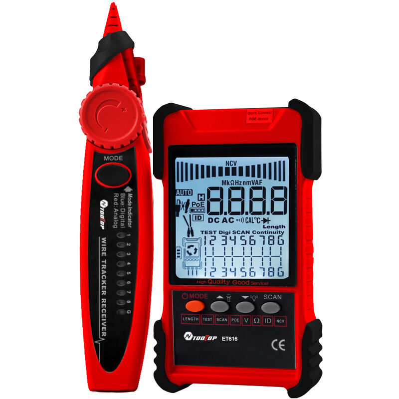TOOLTOP Handheld Portable Cable Tester with LCD Display Analogs Digital Search POE Test, ET616 - ET616