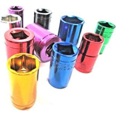 Toolzone 10pc Multi Coloured Metric Shallow Socket 10mm - 19mm Set 3/8" Drive