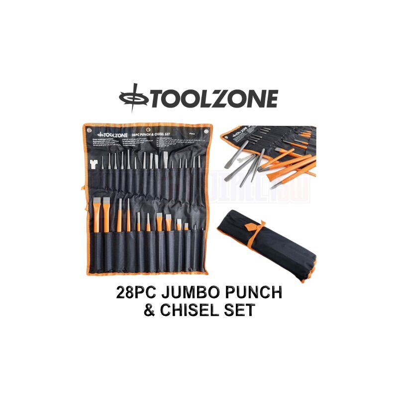 28pc Jumbo Punch & Chisel Tool Set, Punches and Chisels PN006 - Toolzone