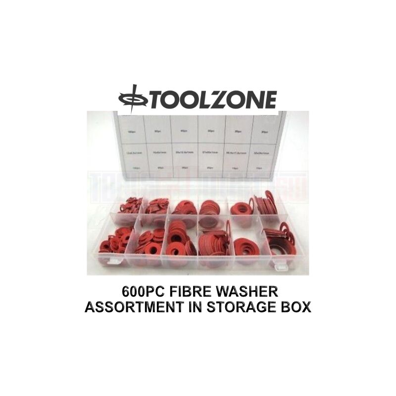 Toolzone - 600pc Fibre Washer Assortment in compartmented storage case HW190