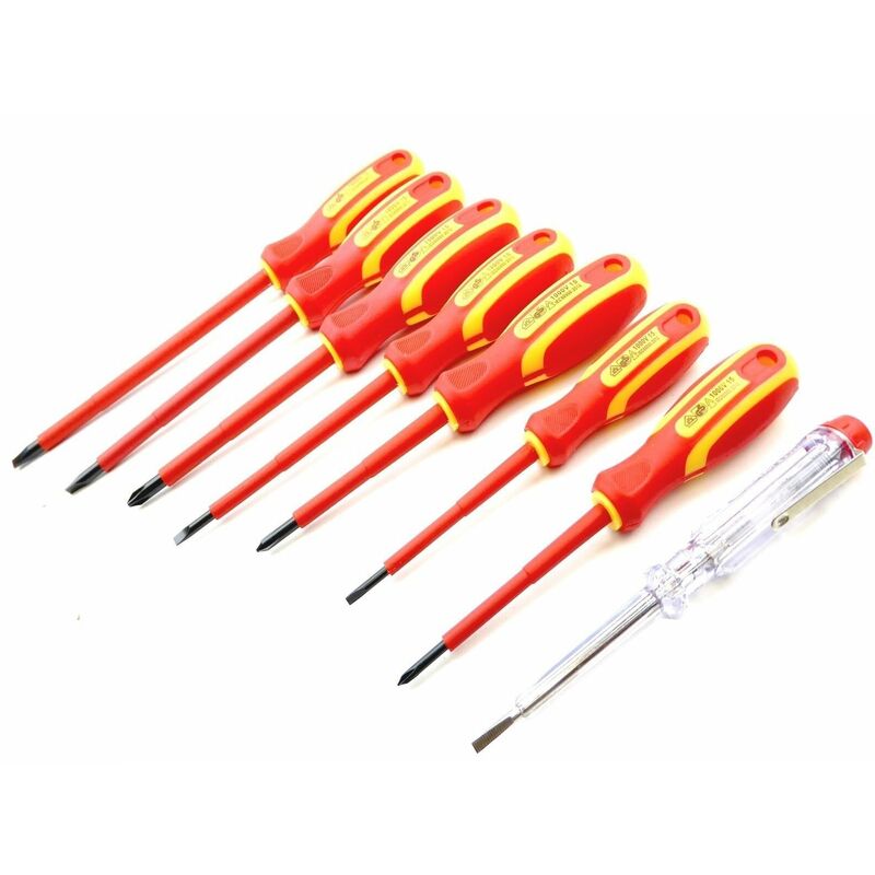 Toolzone - 8pc Electricians Vde Insulated Screwdrivers & Mains Electric Tester Set