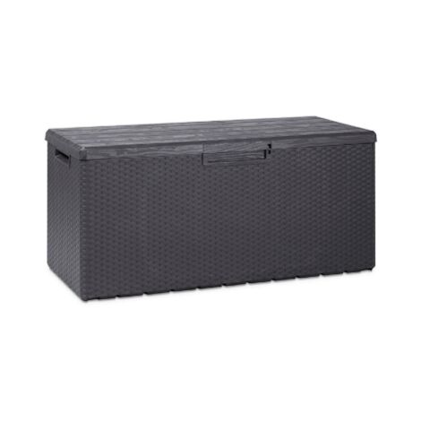 Toomax Portofino coffre de rangement en re'sine effet bois 340lt anthracite ide'al pour l'inte'rieur et l'exte'rieur