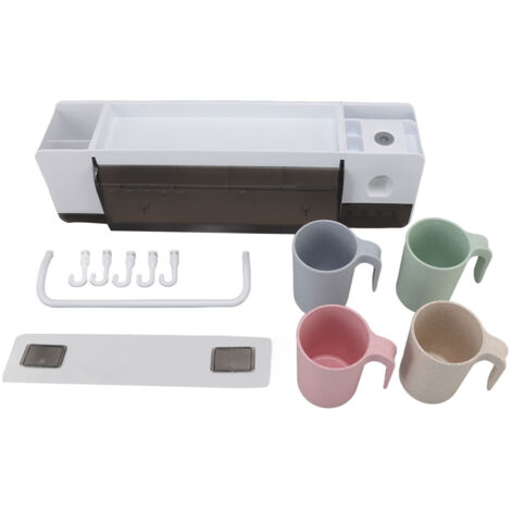 Toothbrush Cup Holder Multifunction Wall Mounted with Toothpaste Dispenser Towel Hook Toothbrush Hanger Rack for Home With 4 Cups