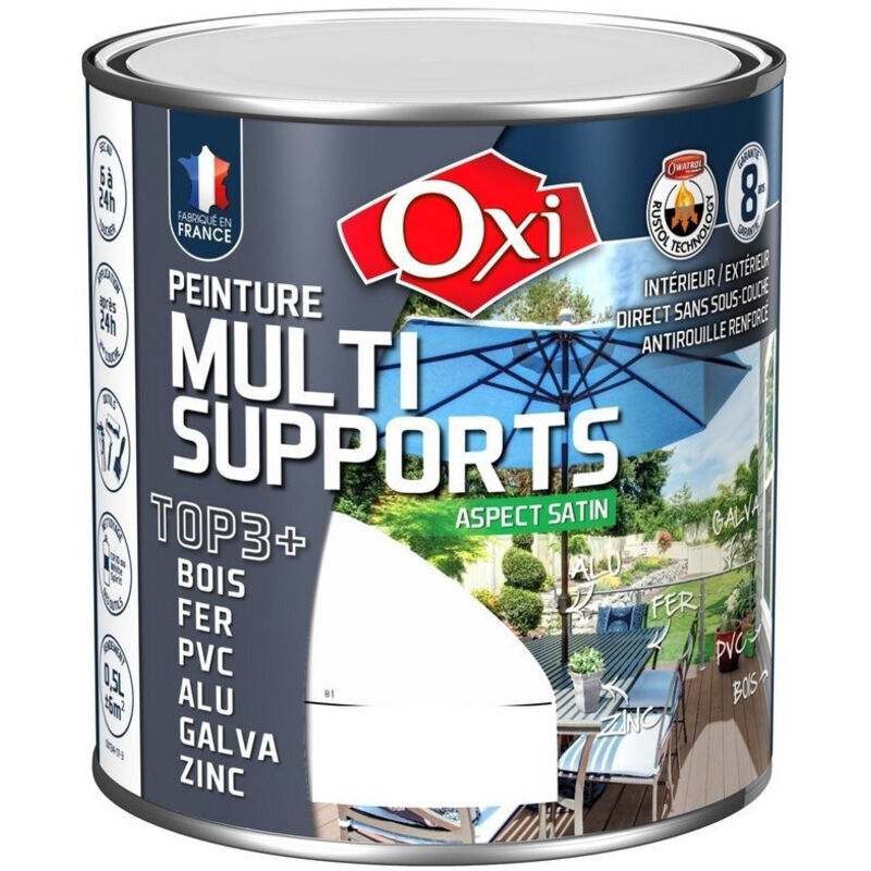 OXI  - Peinture Multi Supports Blanc cr&egrave;me Satin 0.5L - Blanc ral 9010